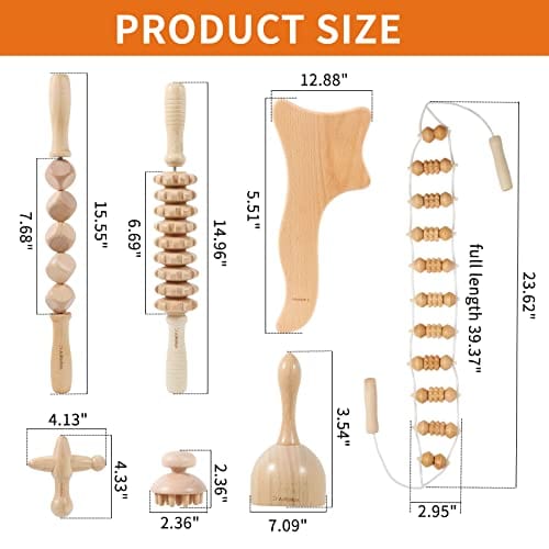 AiRelax 7-in-1 Wood Therapy Massage Tools for Body Shaping Set,Anti Cellulite Massager for Thighs and Butt,Maderoterapia Kit Colombiana