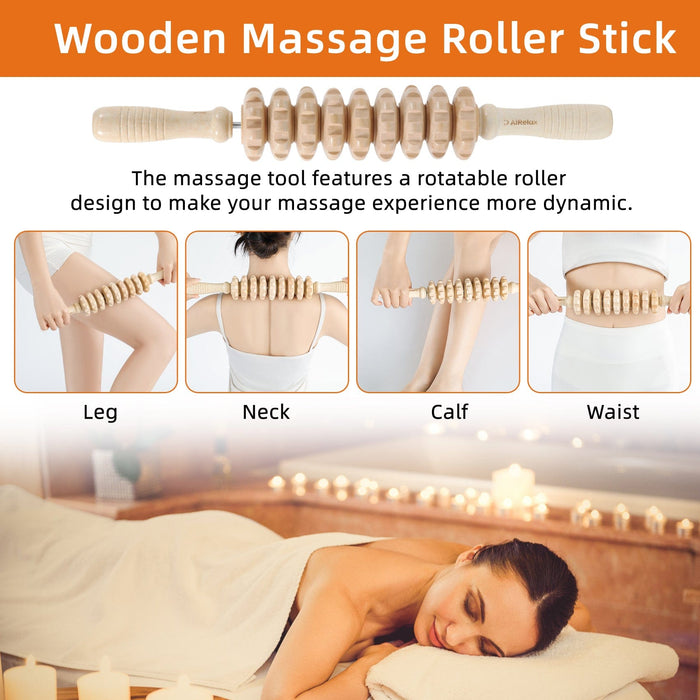 Wood Therapy Roller Massage Tool, Lymphatic Drainage, Wooden Massage &  Muscle Roller Stick | Beech Maderoterapia Rolling Body Massager for Pain