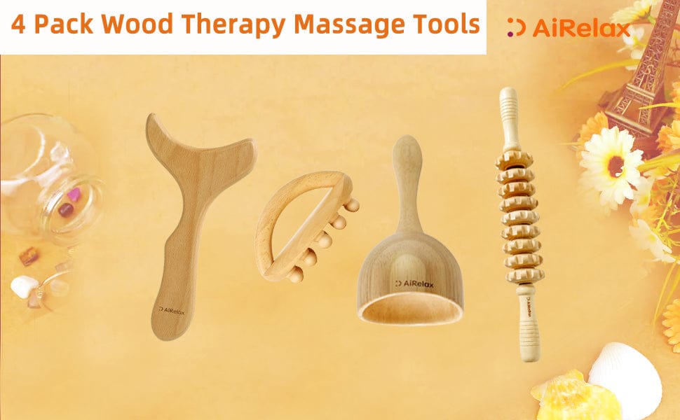 AiRelax AiRelax 4 Pack Wood Therapy Massage Tools for Body Shaping,Lymphatic Drainage Massager,Maderoterapia Kit