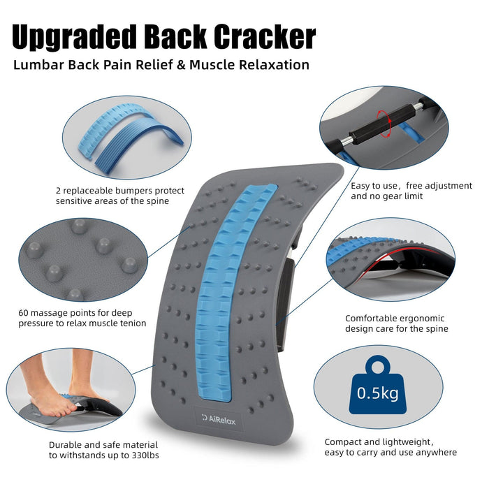 AiRelax Back Cracker for Pain Relief, Lumbar Support for Herniated Disc, Sciatica(Grey and Blue)